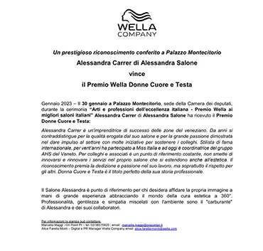 Un Prestigioso Riconoscimento Conferito a Palazzo Montecitorio - Il Premio Wella Donna Cuore e Testa 2023